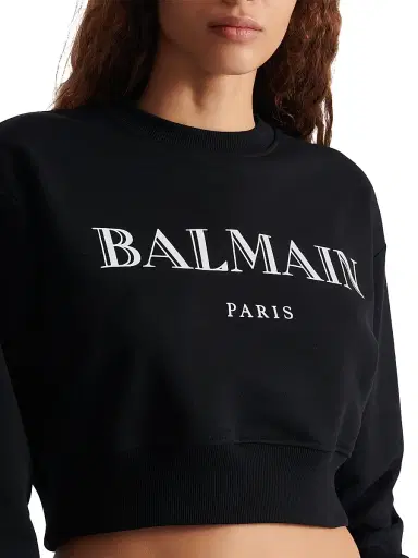 Balmain Women's Logo Cropped Sweatshirt - Black White | Thumbnail 7 Balmain Women's Logo Cropped Sweatshirt - Black White | Thumbnail 7