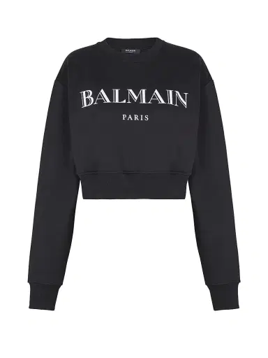 Balmain Women's Logo Cropped Sweatshirt - Black White | Thumbnail 1 Balmain Women's Logo Cropped Sweatshirt - Black White | Thumbnail 1