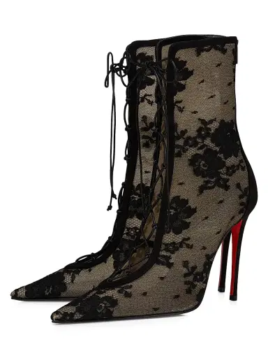Christian Louboutin Women's Km 100MM Lace and Leather Boots - Black | Thumbnail 2 Christian Louboutin Women's Km 100MM Lace and Leather Boots - Black | Thumbnail 2