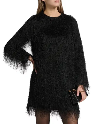 Loulou de Saison Women's Tina Eyelash Fringe Minidress - Black | Thumbnail 3 Loulou de Saison Women's Tina Eyelash Fringe Minidress - Black | Thumbnail 3