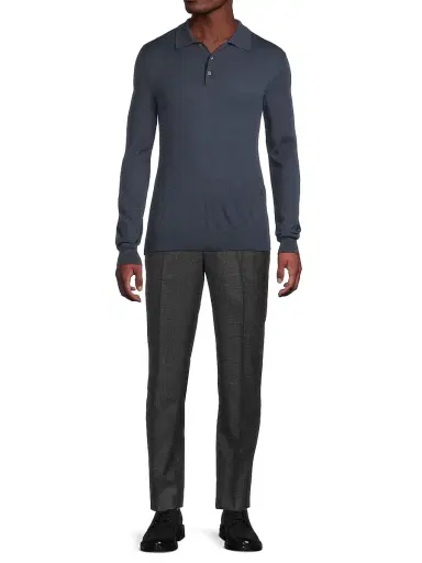 Isaia Men's Wool Polo Sweater - Medium Blue | Thumbnail 2 Isaia Men's Wool Polo Sweater - Medium Blue | Thumbnail 2