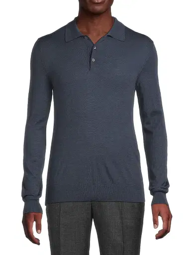 Isaia Men's Wool Polo Sweater - Medium Blue | Thumbnail 3 Isaia Men's Wool Polo Sweater - Medium Blue | Thumbnail 3