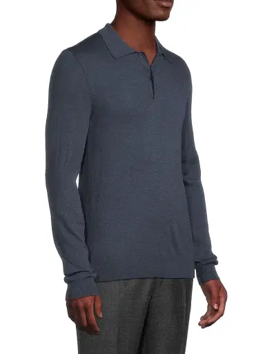Isaia Men's Wool Polo Sweater - Medium Blue | Thumbnail 4 Isaia Men's Wool Polo Sweater - Medium Blue | Thumbnail 4