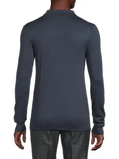 Isaia Men's Wool Polo Sweater - Medium Blue | Thumbnail 5 Isaia Men's Wool Polo Sweater - Medium Blue | Thumbnail 5
