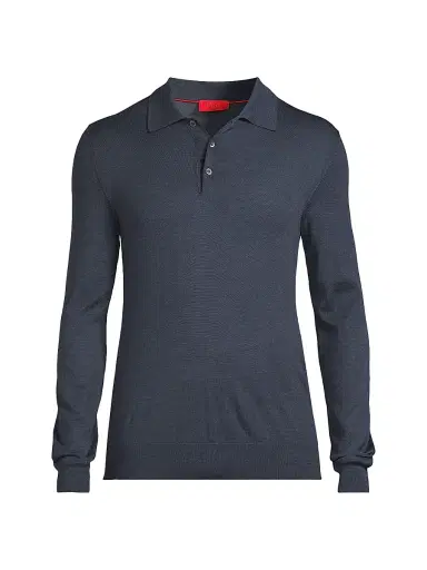 Isaia Men's Wool Polo Sweater - Medium Blue | Thumbnail 1 Isaia Men's Wool Polo Sweater - Medium Blue | Thumbnail 1