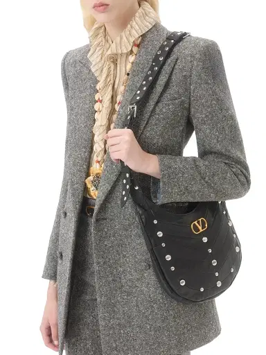 Valentino Garavani Women's Hoboho Nappa Leather Hobo Bag with Chevron Pattern - Black | Thumbnail 3 Valentino Garavani Women's Hoboho Nappa Leather Hobo Bag with Chevron Pattern - Black | Thumbnail 3