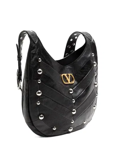 Valentino Garavani Women's Hoboho Nappa Leather Hobo Bag with Chevron Pattern - Black | Thumbnail 4 Valentino Garavani Women's Hoboho Nappa Leather Hobo Bag with Chevron Pattern - Black | Thumbnail 4