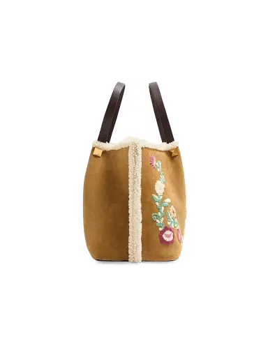 Valentino Garavani Women's Shopping Bag in Embroidered Suede with Sheepskin Lining - Havana Beige | Thumbnail 3 Valentino Garavani Women's Shopping Bag in Embroidered Suede with Sheepskin Lining - Havana Beige | Thumbnail 3