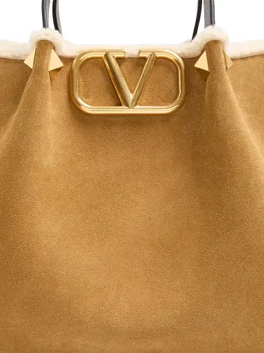 Valentino Garavani Women's Suede Shopping Bag with Sheepskin Lining - Havana Beige | Thumbnail 6 Valentino Garavani Women's Suede Shopping Bag with Sheepskin Lining - Havana Beige | Thumbnail 6