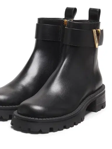 Versace Women's V-Logo Leather Ankle Booties - Black Gold Palladium | Thumbnail 2 Versace Women's V-Logo Leather Ankle Booties - Black Gold Palladium | Thumbnail 2