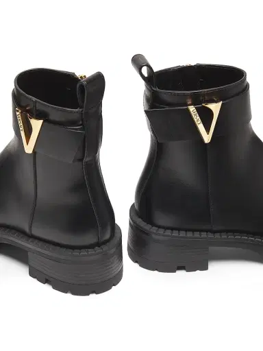 Versace Women's V-Logo Leather Ankle Booties - Black Gold Palladium | Thumbnail 3 Versace Women's V-Logo Leather Ankle Booties - Black Gold Palladium | Thumbnail 3