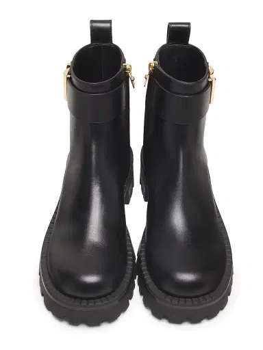 Versace Women's V-Logo Leather Ankle Booties - Black Gold Palladium | Thumbnail 4 Versace Women's V-Logo Leather Ankle Booties - Black Gold Palladium | Thumbnail 4