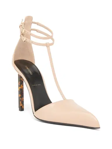 Tom Ford Women's Shiny Kid 105MM Leather T-Strap Pumps - Beige - Size 9 | Thumbnail 2 Tom Ford Women's Shiny Kid 105MM Leather T-Strap Pumps - Beige - Size 9 | Thumbnail 2