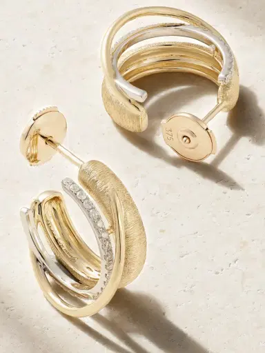 Yvonne Léon 9-karat Yellow And White Gold Diamond Hoop Earrings | Thumbnail 3 Yvonne Léon 9-karat Yellow And White Gold Diamond Hoop Earrings | Thumbnail 3