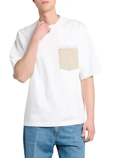 Marni Men's Logo Pocket Cotton T-Shirt - Lily White - Size 46 | Thumbnail 3 Marni Men's Logo Pocket Cotton T-Shirt - Lily White - Size 46 | Thumbnail 3