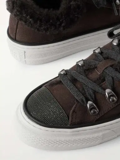Brunello Cucinelli Bead-embellished Shearling-lined Suede Sneakers | Thumbnail 4 Brunello Cucinelli Bead-embellished Shearling-lined Suede Sneakers | Thumbnail 4