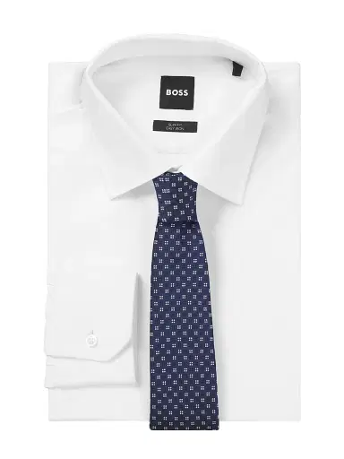 BOSS Men's Silk-Blend Tie with Jacquard Pattern - Dark Blue | Thumbnail 3 BOSS Men's Silk-Blend Tie with Jacquard Pattern - Dark Blue | Thumbnail 3