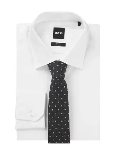 BOSS Men's Silk-Blend Tie with Micro Double B Monograms - Light Grey | Thumbnail 3 BOSS Men's Silk-Blend Tie with Micro Double B Monograms - Light Grey | Thumbnail 3