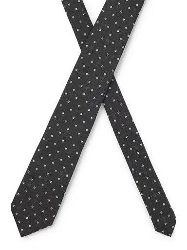 BOSS Men's Silk-Blend Tie with Micro Double B Monograms - Light Grey | Thumbnail 4 BOSS Men's Silk-Blend Tie with Micro Double B Monograms - Light Grey | Thumbnail 4