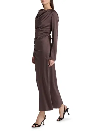 SIMKHAI Women's Odessa Draped Midi-Dress - Chocolate | Thumbnail 2 SIMKHAI Women's Odessa Draped Midi-Dress - Chocolate | Thumbnail 2