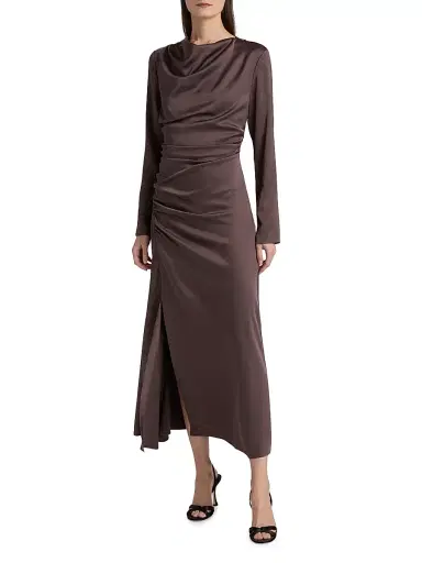 SIMKHAI Women's Odessa Draped Midi-Dress - Chocolate | Thumbnail 3 SIMKHAI Women's Odessa Draped Midi-Dress - Chocolate | Thumbnail 3