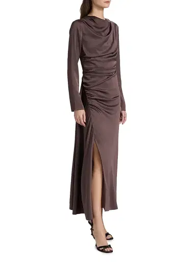 SIMKHAI Women's Odessa Draped Midi-Dress - Chocolate | Thumbnail 4 SIMKHAI Women's Odessa Draped Midi-Dress - Chocolate | Thumbnail 4