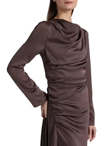 SIMKHAI Women's Odessa Draped Midi-Dress - Chocolate | Thumbnail 6 SIMKHAI Women's Odessa Draped Midi-Dress - Chocolate | Thumbnail 6