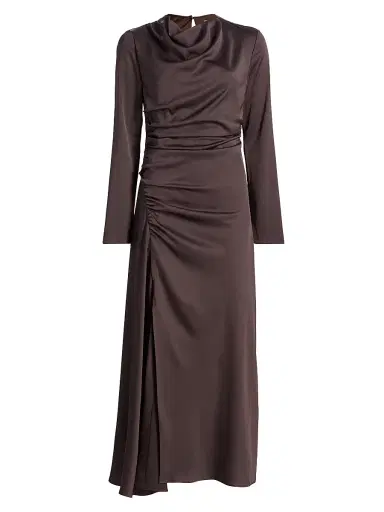 SIMKHAI Women's Odessa Draped Midi-Dress - Chocolate | Thumbnail 1 SIMKHAI Women's Odessa Draped Midi-Dress - Chocolate | Thumbnail 1