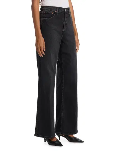 Re/done Women's High-Rise Wide-Leg Jeans - Washed Noir | Thumbnail 4 Re/done Women's High-Rise Wide-Leg Jeans - Washed Noir | Thumbnail 4