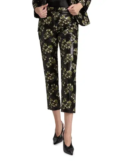 Alexander McQueen Women's Lacquered Sunflower Cigarette Crop Trousers | Thumbnail 3 Alexander McQueen Women's Lacquered Sunflower Cigarette Crop Trousers | Thumbnail 3
