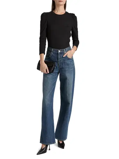 Veronica Beard Women's Britney Puff Shoulder Rib-Knit Top - Black - Size XL | Thumbnail 2 Veronica Beard Women's Britney Puff Shoulder Rib-Knit Top - Black - Size XL | Thumbnail 2