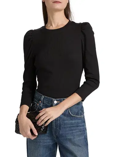 Veronica Beard Women's Britney Puff Shoulder Rib-Knit Top - Black - Size XL | Thumbnail 3 Veronica Beard Women's Britney Puff Shoulder Rib-Knit Top - Black - Size XL | Thumbnail 3
