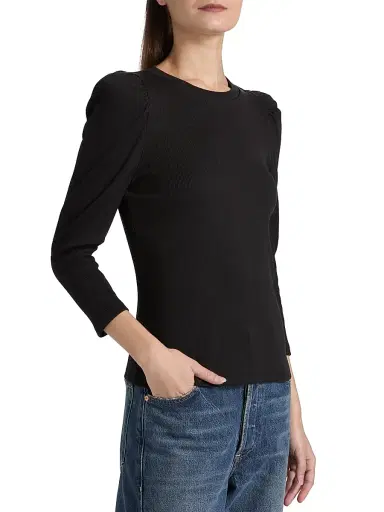 Veronica Beard Women's Britney Puff Shoulder Rib-Knit Top - Black - Size XL | Thumbnail 4 Veronica Beard Women's Britney Puff Shoulder Rib-Knit Top - Black - Size XL | Thumbnail 4