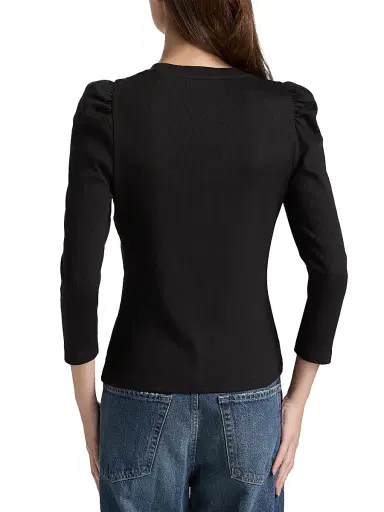 Veronica Beard Women's Britney Puff Shoulder Rib-Knit Top - Black - Size XL | Thumbnail 5 Veronica Beard Women's Britney Puff Shoulder Rib-Knit Top - Black - Size XL | Thumbnail 5