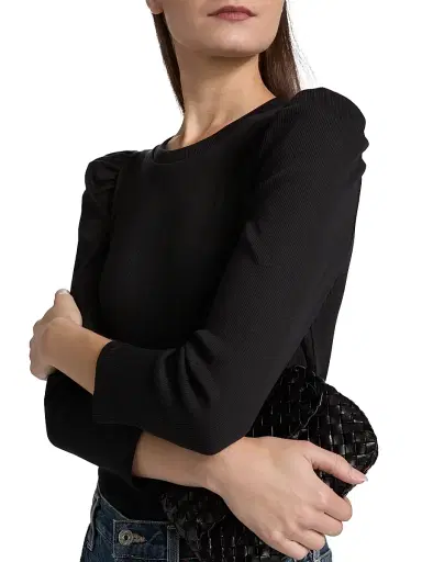 Veronica Beard Women's Britney Puff Shoulder Rib-Knit Top - Black - Size XL | Thumbnail 6 Veronica Beard Women's Britney Puff Shoulder Rib-Knit Top - Black - Size XL | Thumbnail 6