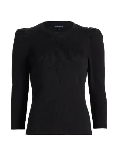 Veronica Beard Women's Britney Puff Shoulder Rib-Knit Top - Black - Size XL | Thumbnail 1 Veronica Beard Women's Britney Puff Shoulder Rib-Knit Top - Black - Size XL | Thumbnail 1
