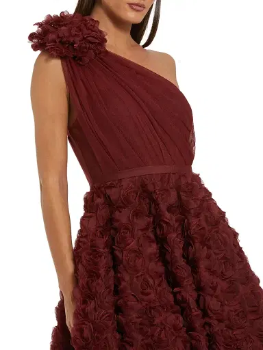 Mac Duggal Women's One-Shoulder 3D Flower Tea-Length Dress - Wine - Size 16 | Thumbnail 3 Mac Duggal Women's One-Shoulder 3D Flower Tea-Length Dress - Wine - Size 16 | Thumbnail 3