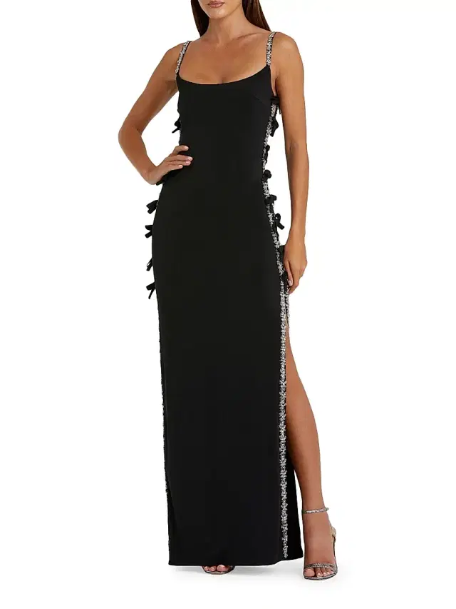 Women's Embellished Bow Jersey Gown - Black Women's Embellished Bow Jersey Gown - Black