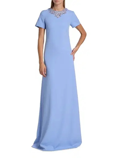 PAMELLA ROLAND Women's Embellished Neckline Crêpe A-Line Gown - Sky Blue - Size 8 | Thumbnail 2 PAMELLA ROLAND Women's Embellished Neckline Crêpe A-Line Gown - Sky Blue - Size 8 | Thumbnail 2
