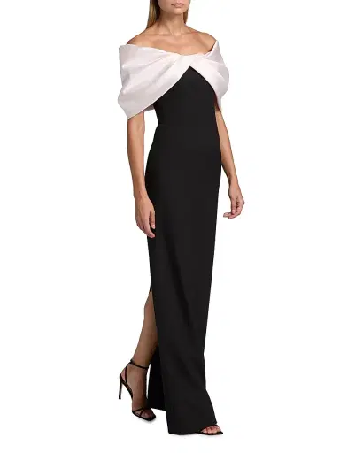PAMELLA ROLAND Women's Mixed Media Off-the-Shoulder Gown | Thumbnail 2 PAMELLA ROLAND Women's Mixed Media Off-the-Shoulder Gown | Thumbnail 2