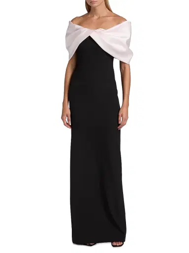 PAMELLA ROLAND Women's Mixed Media Off-the-Shoulder Gown - Black Pink - Size 10 | Thumbnail 3 PAMELLA ROLAND Women's Mixed Media Off-the-Shoulder Gown - Black Pink - Size 10 | Thumbnail 3