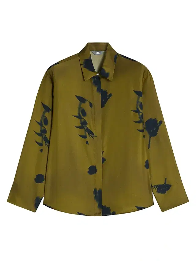 Women's Printed Silk Twill Shirt - Olive Green Floral Print Women's Printed Silk Twill Shirt - Olive Green Floral Print