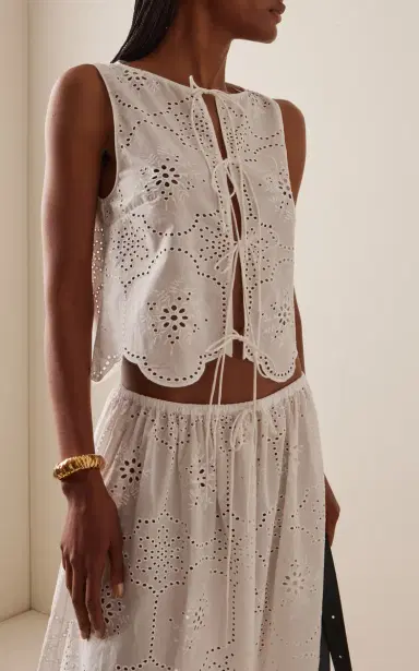 Matteau Cotton Broderie Anglaise Tie-Front Top | Thumbnail 3 Matteau Cotton Broderie Anglaise Tie-Front Top | Thumbnail 3