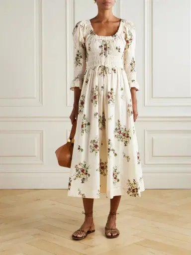 DÔEN Kaira Shirred Floral-print Organic Cotton-poplin Midi Dress | Thumbnail 2 DÔEN Kaira Shirred Floral-print Organic Cotton-poplin Midi Dress | Thumbnail 2