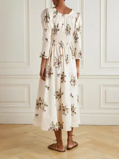 DÔEN Kaira Shirred Floral-print Organic Cotton-poplin Midi Dress | Thumbnail 3 DÔEN Kaira Shirred Floral-print Organic Cotton-poplin Midi Dress | Thumbnail 3