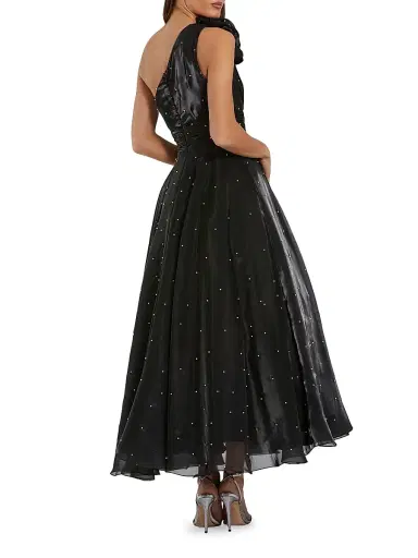 Mac Duggal Women's Pearl Beaded Organza One-Shoulder Tea-Length Dress | Thumbnail 2 Mac Duggal Women's Pearl Beaded Organza One-Shoulder Tea-Length Dress | Thumbnail 2