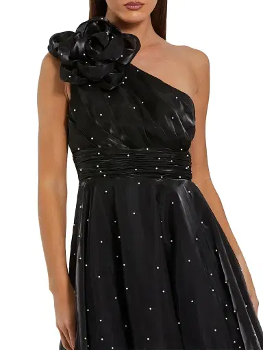 Mac Duggal Women's Pearl Beaded Organza One-Shoulder Tea-Length Dress | Thumbnail 3 Mac Duggal Women's Pearl Beaded Organza One-Shoulder Tea-Length Dress | Thumbnail 3