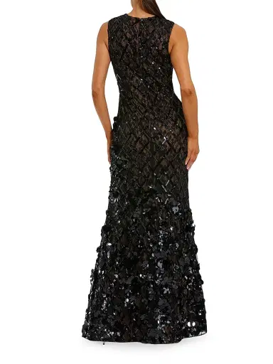 Mac Duggal Women's Mesh Beaded Sequin Mermaid Gown - Black Beige - Size 6 | Thumbnail 2 Mac Duggal Women's Mesh Beaded Sequin Mermaid Gown - Black Beige - Size 6 | Thumbnail 2