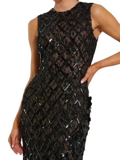 Mac Duggal Women's Mesh Beaded Sequin Mermaid Gown - Black Beige - Size 6 | Thumbnail 3 Mac Duggal Women's Mesh Beaded Sequin Mermaid Gown - Black Beige - Size 6 | Thumbnail 3