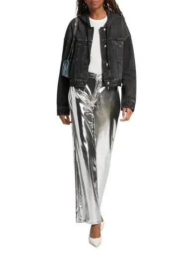rag & bone Women's Logan Metallic Faux Leather High-Rise Wide-Leg Pants - Silver | Thumbnail 2 rag & bone Women's Logan Metallic Faux Leather High-Rise Wide-Leg Pants - Silver | Thumbnail 2